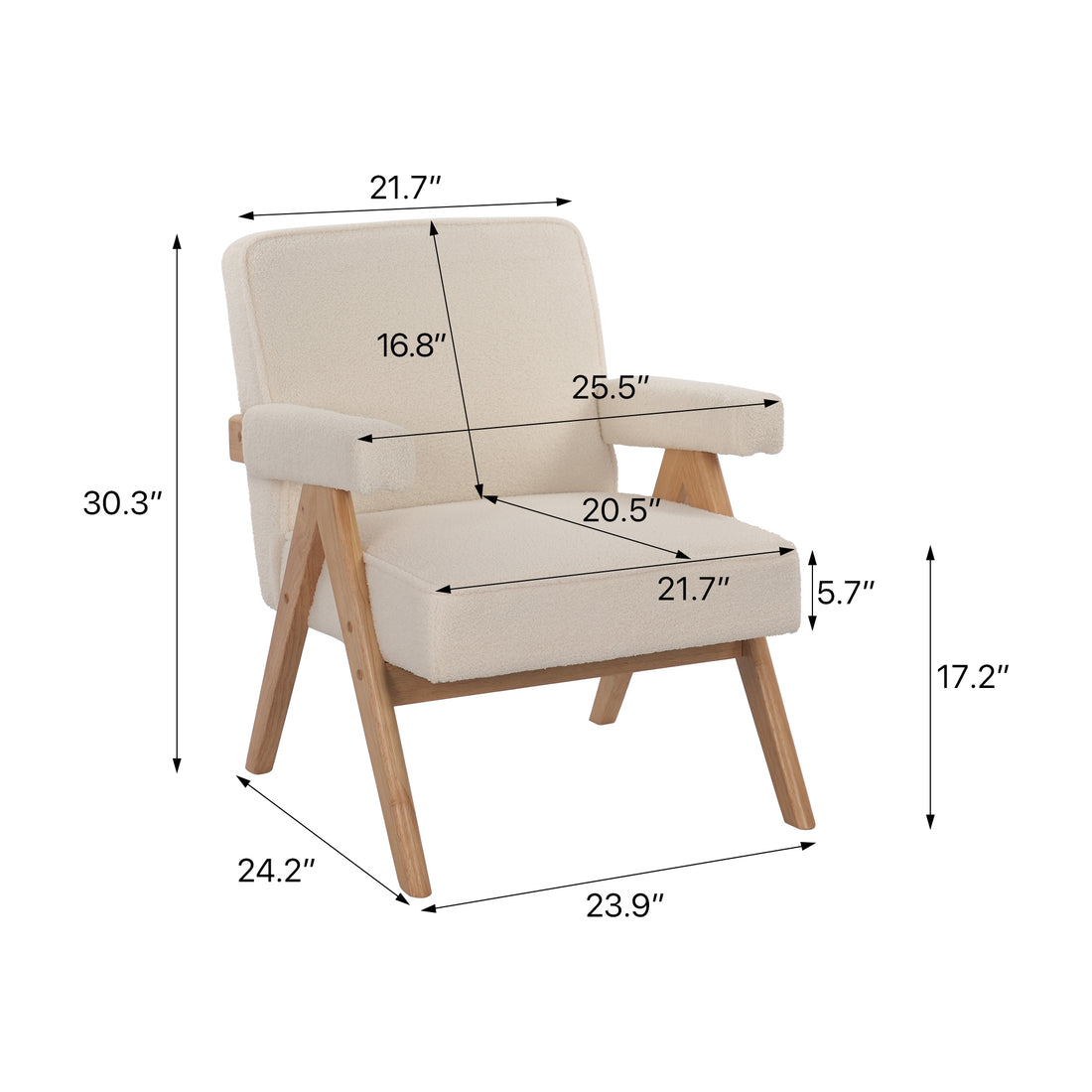 Hengming Wooden Leg Leisure Chair With Handrails, Cushions.Uitable For Living Room, Bedroom, Study And Other Occasions, Set Of 1 Beige Solid Wood