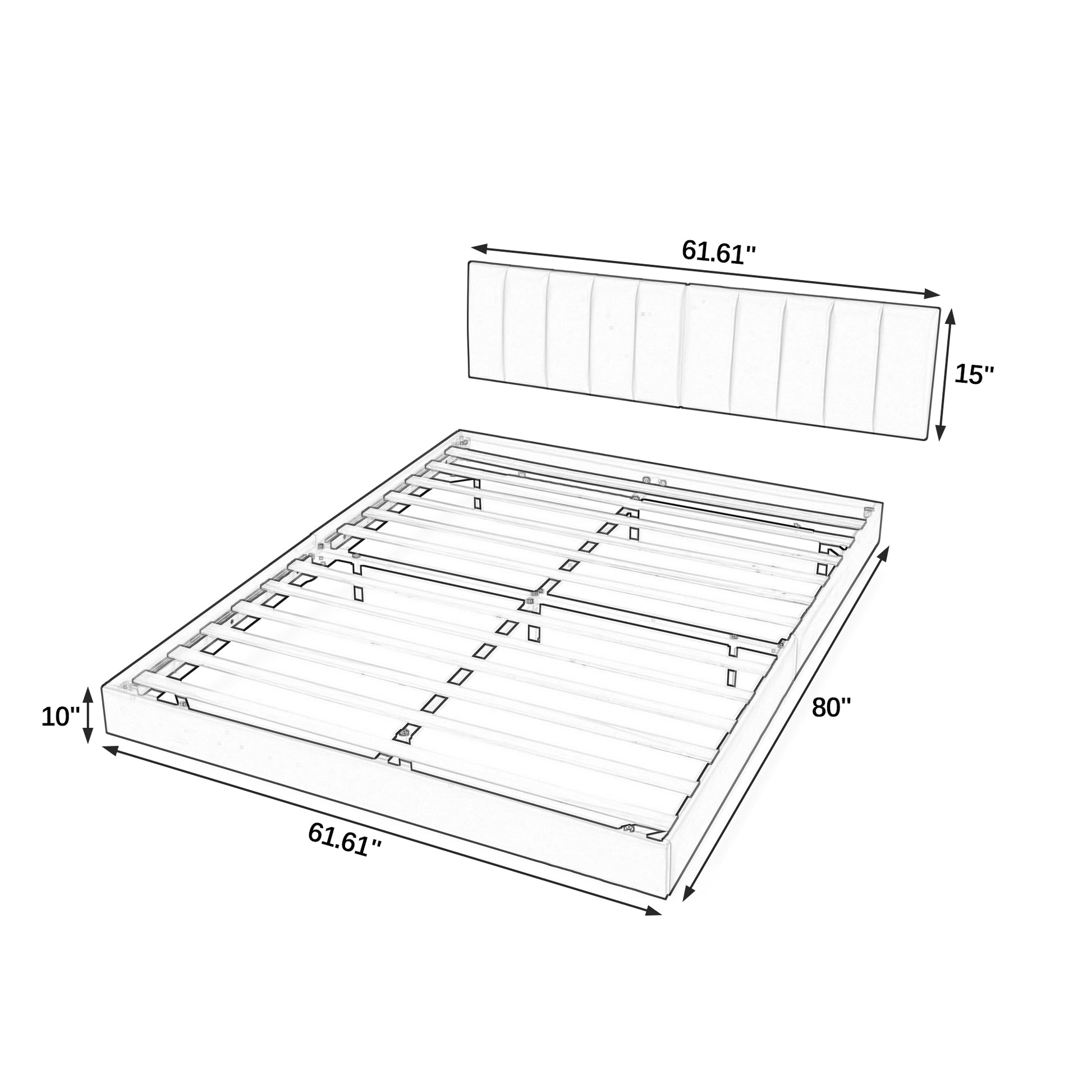 Queen Floating Bed Frame With Wall Mounted Headboard Modern Low Profile Platform Bed Frame Queen Size Faux Leather Upholstered Platform Bed Frame,No Box Spring Needed,Grey Queen Grey Pu