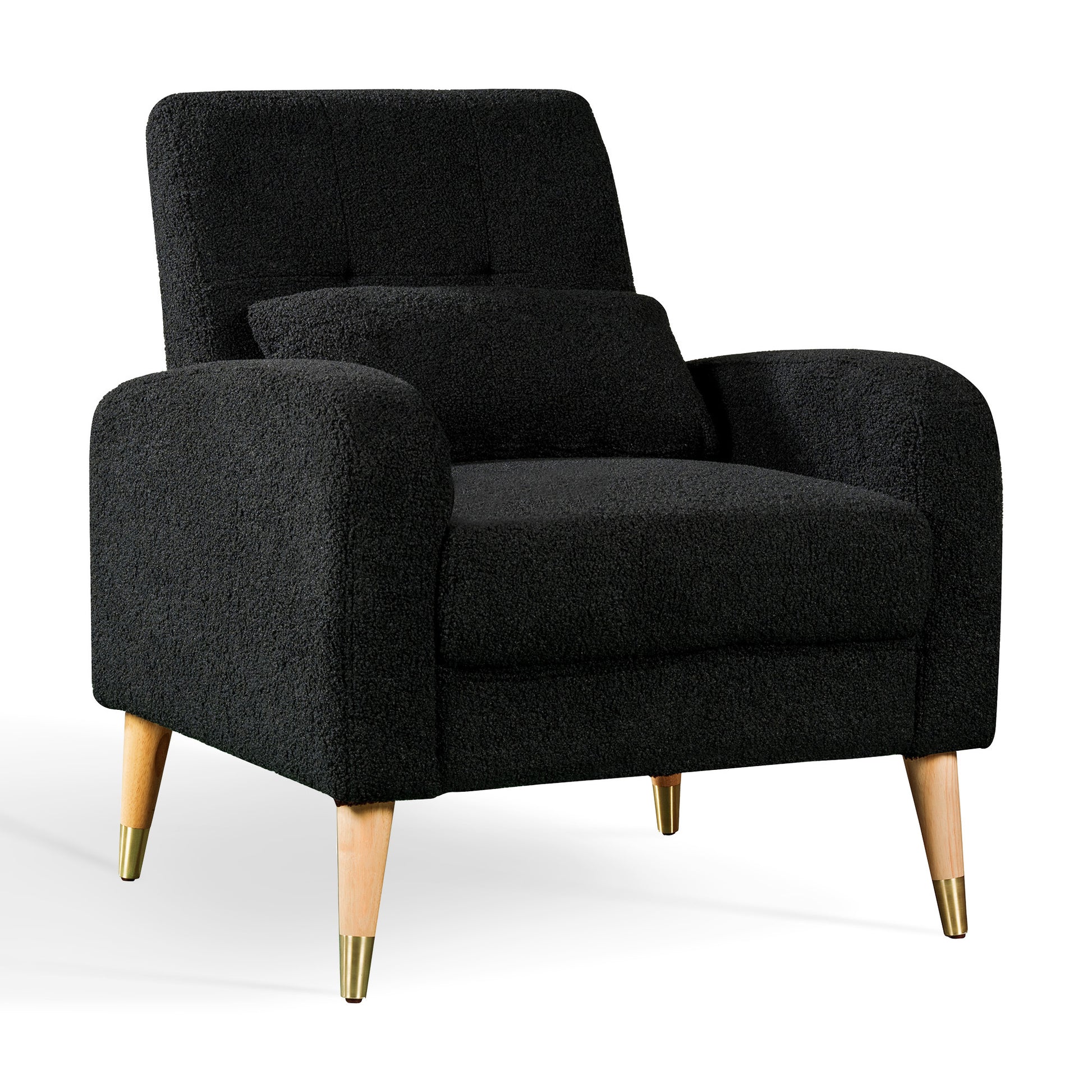Mid Century Modern Accent Chair, Upholstered Armchair Living Room Chair, Comfy Single Sofa Chair With Metal Legs, Polyester Fabric Chair For Living Room Bedroom Black Sherpa