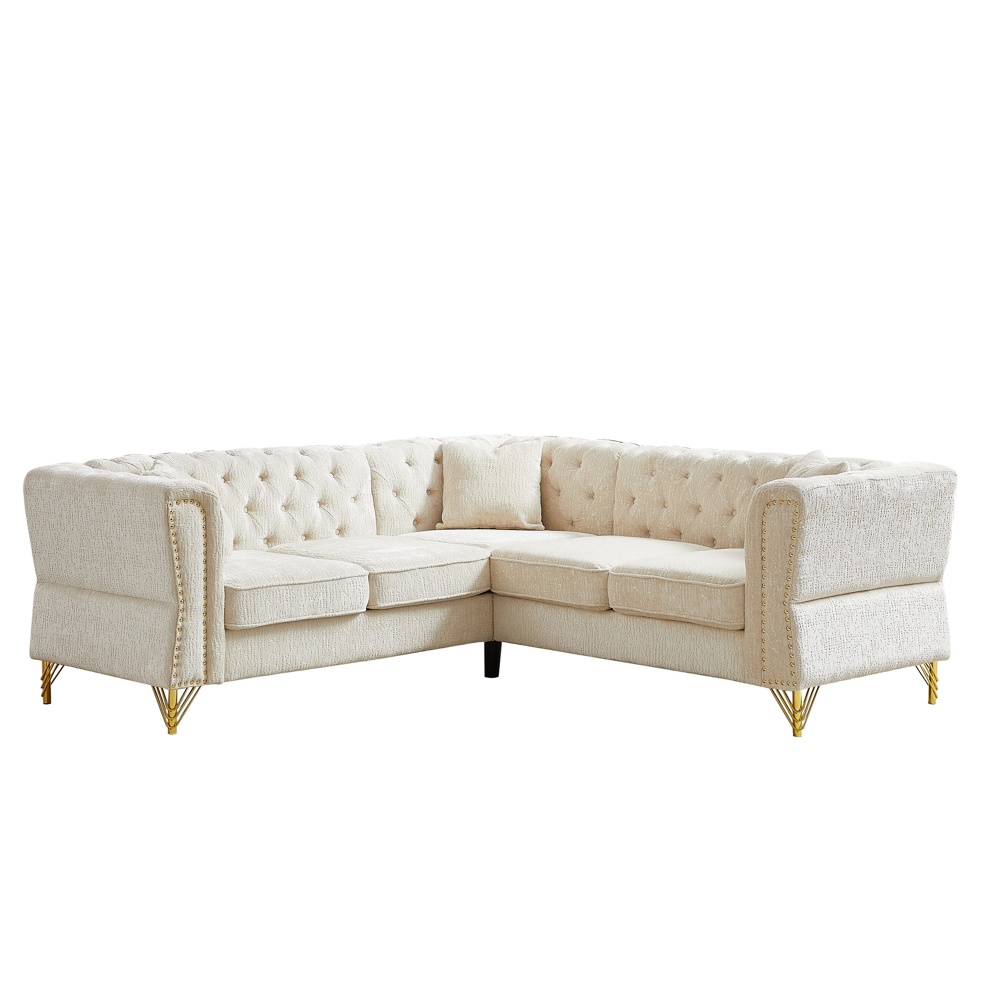 81.5 Inch Chenille Corner Sofal Shaped Sectional Couch, 5 Seater Corner Sofas With 3 Cushions For Living Room, Bedroom, Apartment, Office Beige Foam Chenille 5 Seat