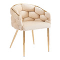 Set Of 2 Luxury Handmade Accent Chair With Gold Legs, Modern Velvet Armchair For Living Room And Bedroom Beige Foam Velvet