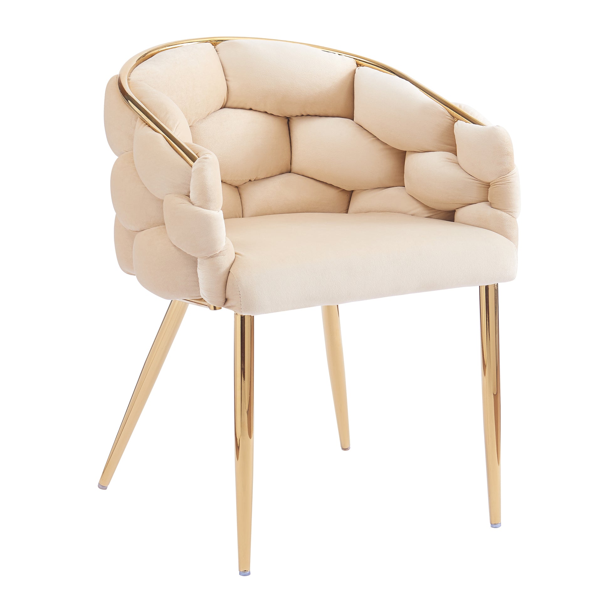 Set Of 2 Luxury Handmade Accent Chair With Gold Legs, Modern Velvet Armchair For Living Room And Bedroom Beige Foam Velvet