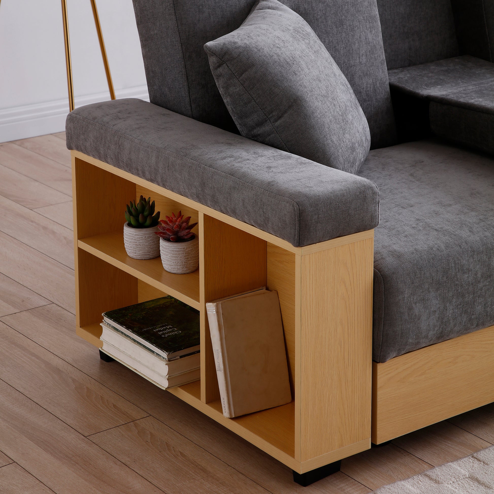 Convertible Sleeper Sofa Couch,Multifunctional Double Folding Sofa Bed,Storage Ottoman And Sofa Arm With Box And Drawer, Drop Down Table With 2Cup Holders For Living Room,Apartment,Office,Grey Grey Linen Wood Primary Living Space Modern Foam Cotton Linen