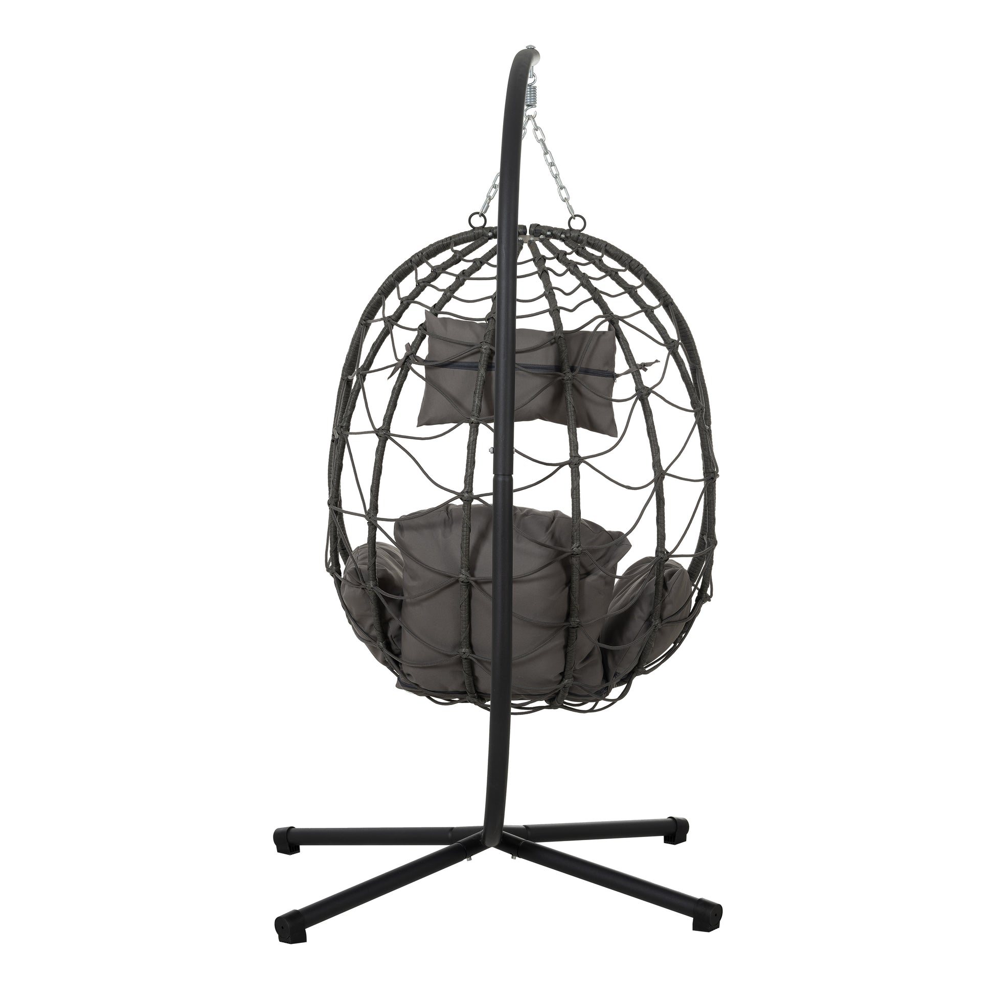 Egg Chair With Stand Indoor Outdoor Swing Chair Patio Wicker Hanging Egg Chair Hanging Basket Chair With Stand For Bedroom Living Room Balcony Gray Steel