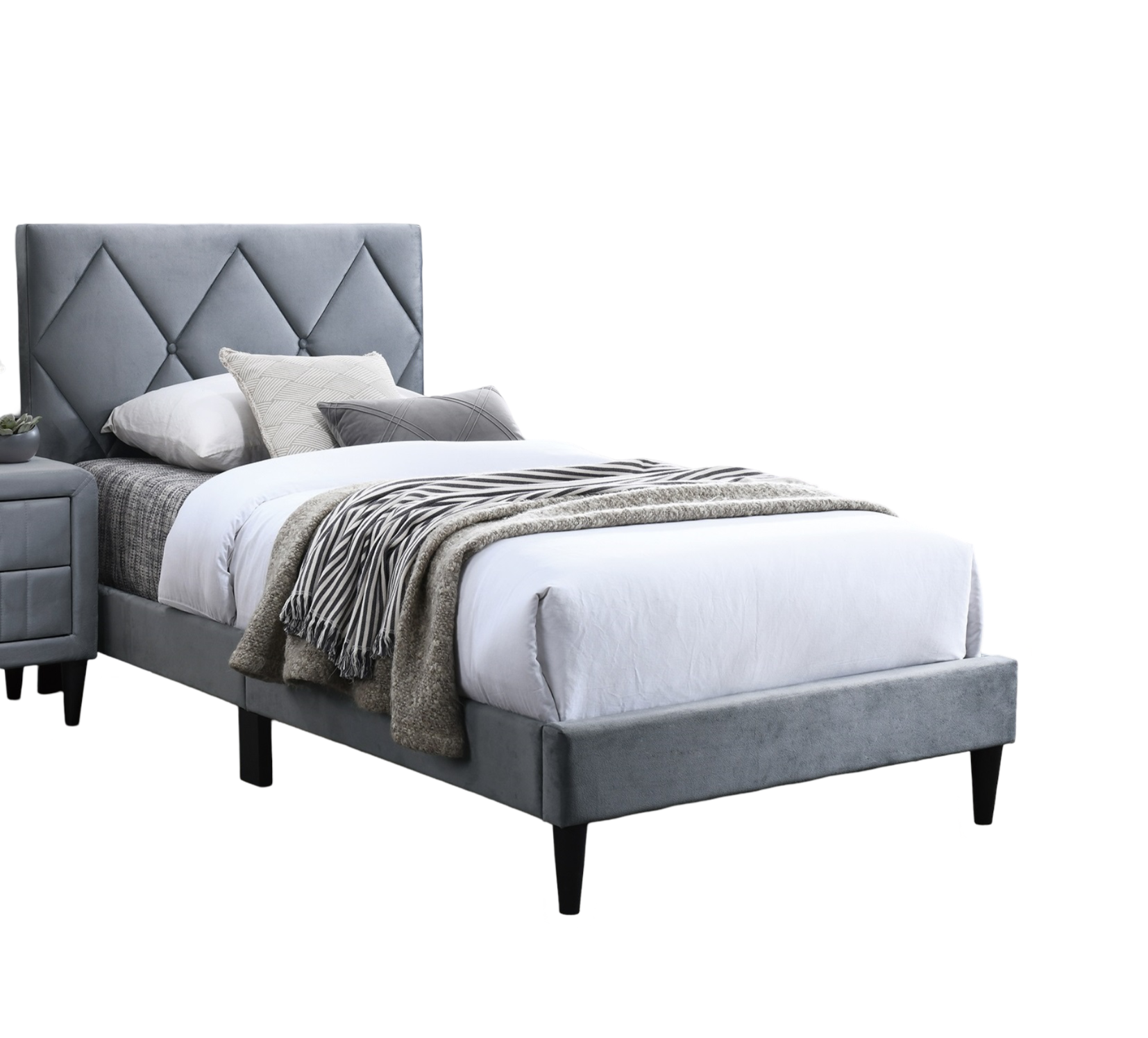 Full Size Bed W Adjustable Headboard 1Pc Bedframe, Grey Velvet Upholstered Youth Bedroom Furniture Box Spring Not Required Full Grey Wood Bedroom Classic,Contemporary,Mid Century Modern,Modern Bed Frame Foam Velvet Particle Board Mdf