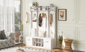 5 In 1 Entryway Bench With Coat Rack, 7 Sturdy Hooks, 2 Spacious Drawers And Adjustable Shelves, 58.8'' Wide Hall Tree With Metal Handles For Hallway, Entryway, Living Room White Mdf