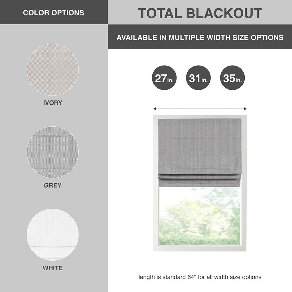 Basketweave Total Blackout Roman Shade Grey Polyester