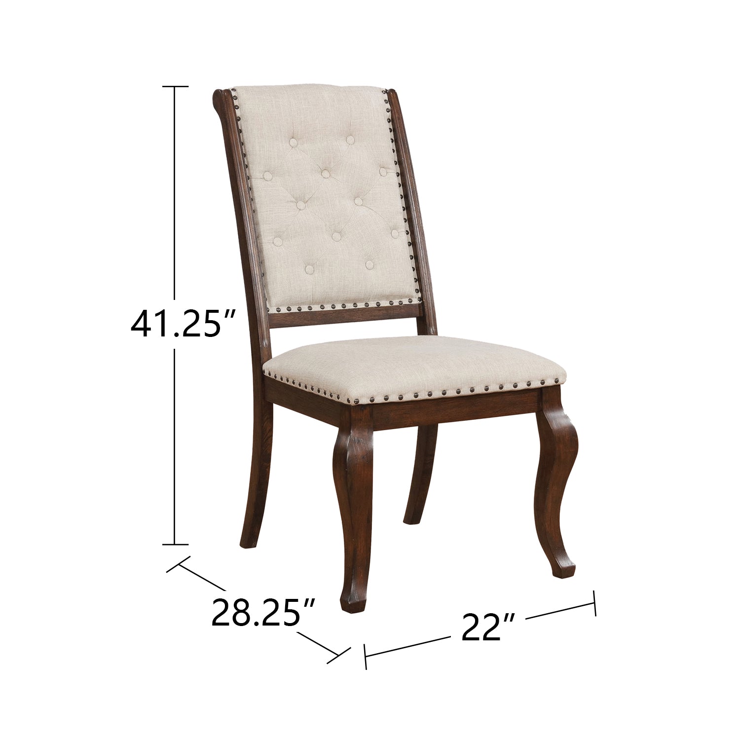 Set Of 2 Cream Fabric Upholstered Dining Chairs, Barley Java Solid Cream Dark Brown Dining Room Rectangular Dining Chairs Tufted Back Set Of 2 Fabric,Mdf