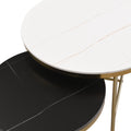 Modern Round Nesting Coffee Table Set 2 Piece Black & White Sintered Stone Top Gold Base In 23.6''&17.7'' Black White Coffee & End Tables Round Metal Sintered Stone T Shape