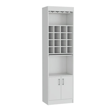 Kava Bar Cabinet, Concealable Serving Tray, Sixteen Built In Wine Rack, One Shelf, Double Door White White Primary Living Space Particle Board Particle Board