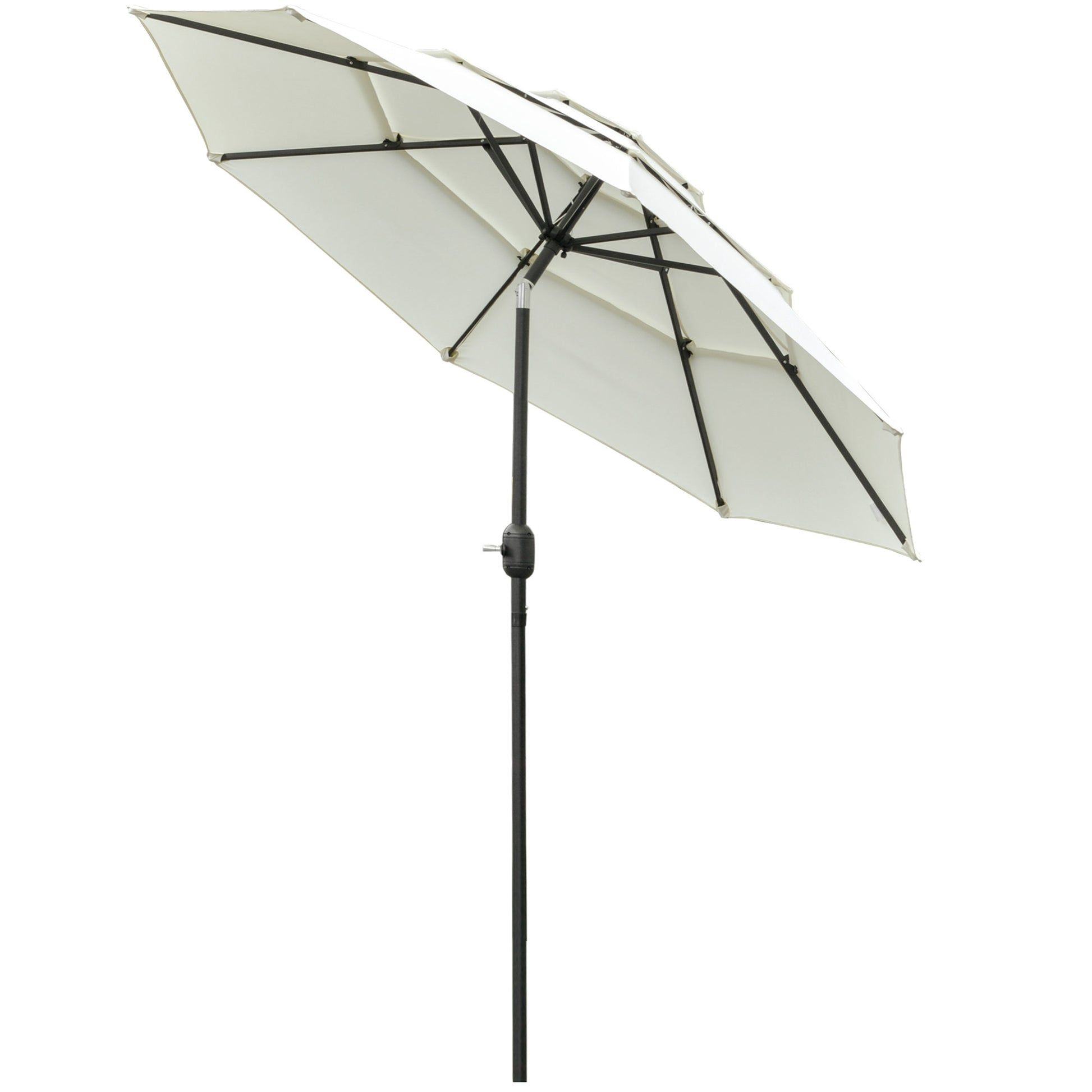 Outsunny 9Ft 3 Tiers Patio Umbrella Outdoor Market Umbrella With Crank, Push Button Tilt For Deck, Backyard And Lawn, Beige Beige Polyester