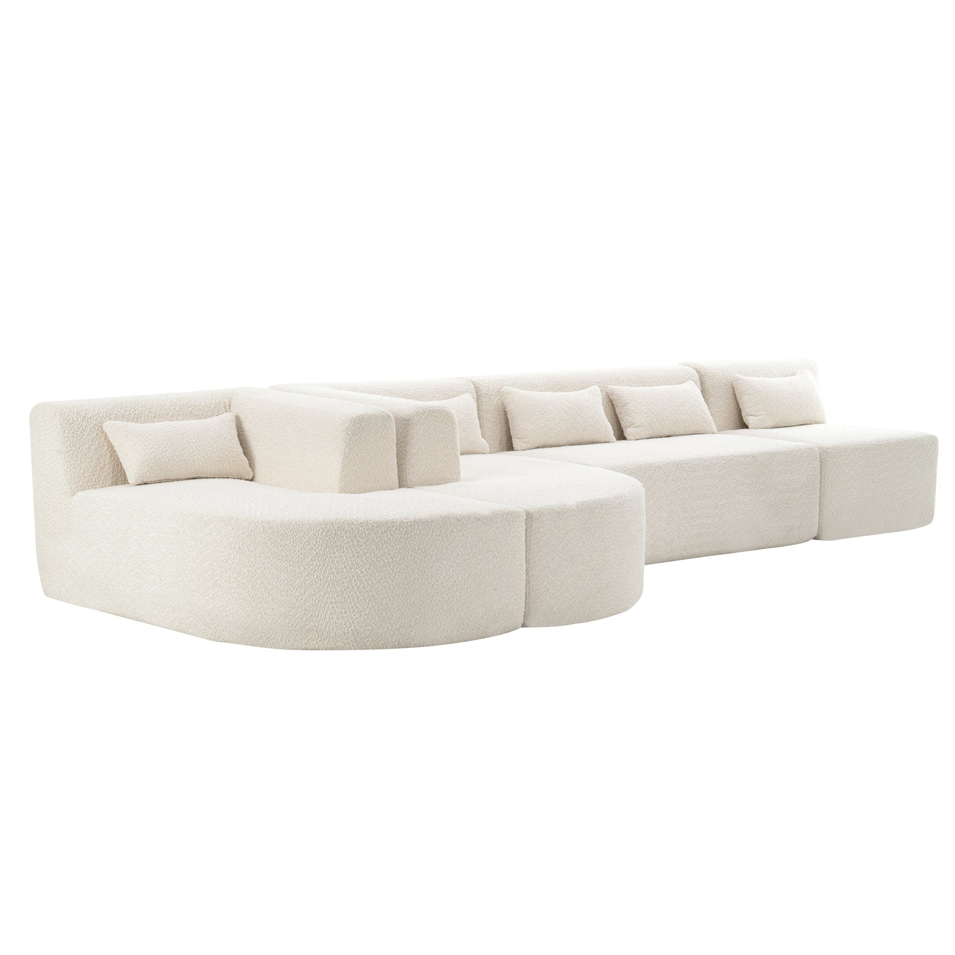 143.7" Upholstered Sofa Free Combined Sofa Couch With Two Chaise Lounge And Five Back Pillows For Living Room, Beige Beige Foam Polyester 5 Seat