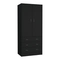 Taly Armoire With Double Doors, 3 Drawers, And Hanging Rod Black Black Particle Board