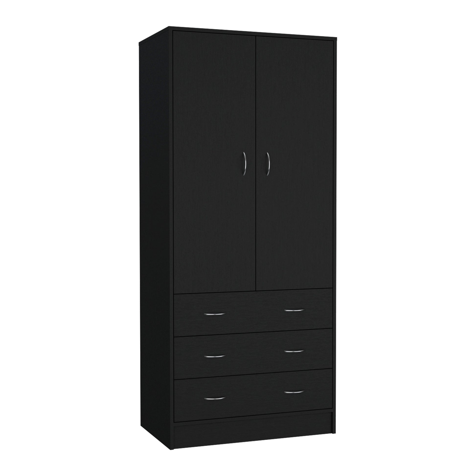 Taly Armoire With Double Doors, 3 Drawers, And Hanging Rod Black Black Particle Board