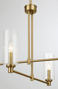 Enigma Four Lights Chandelier With Clear Ribbed Glass Satin Brass Antique Brass,Clear,Gold Ceiling Lights Brass,Glass