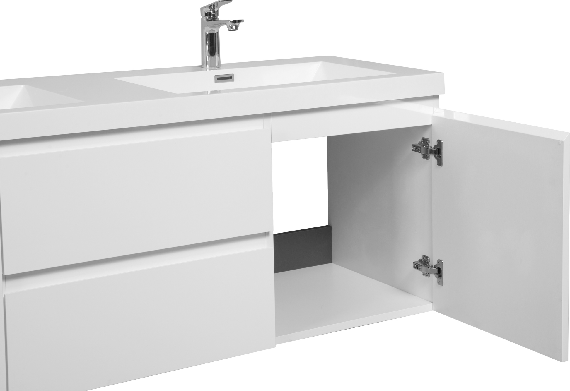 60" Floating Bathroom Vanity With Sink, Modern Wall Mounted Bathroom Storage Vanity Cabinet With Double Resin Top Basin And Two Soft Close Drawers, Glossy White 24V11 60Dgw 2 White 2 Wall Mounted Mdf