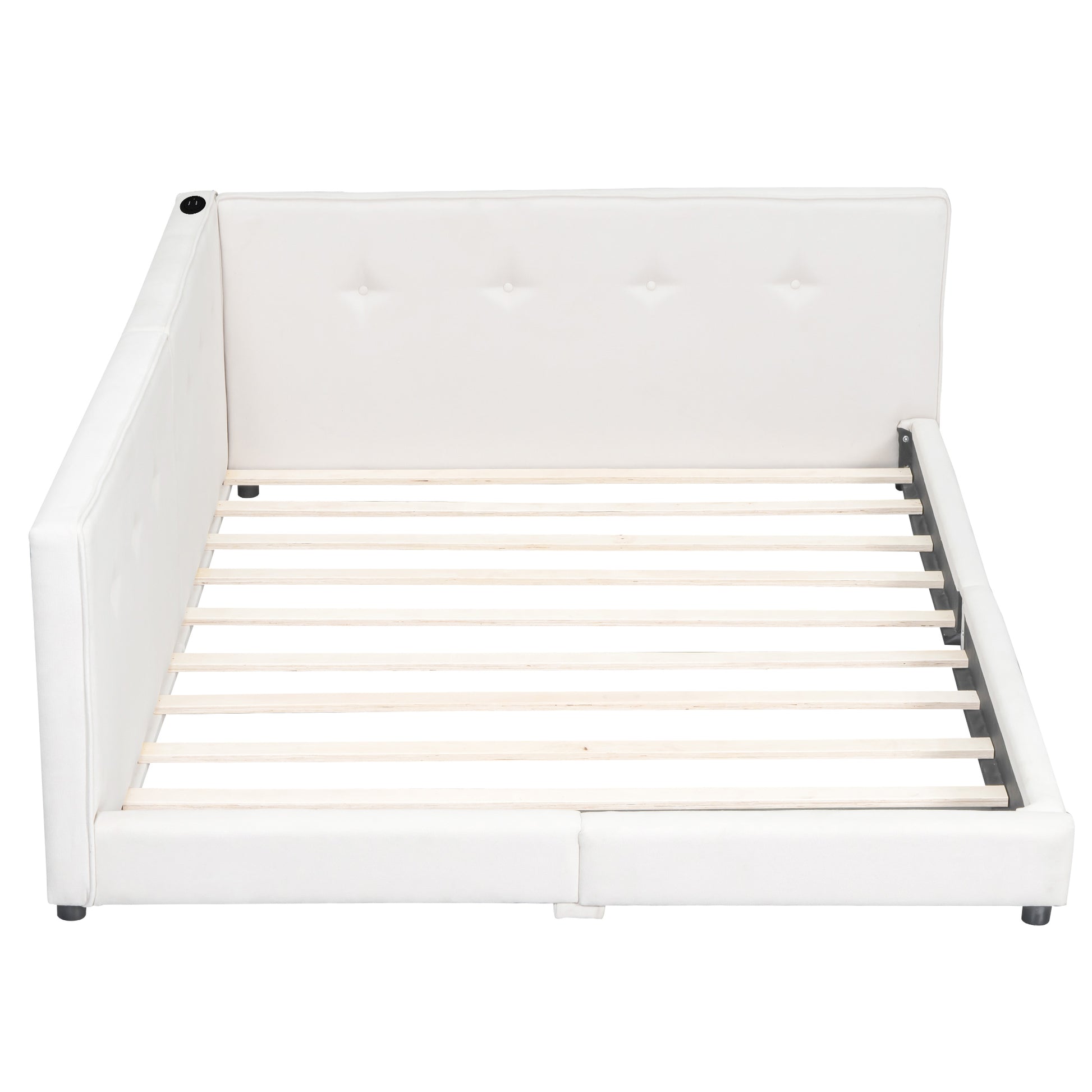 Upholstered Full Size Platform Bed With Usb Ports, Beige Full Beige Linen