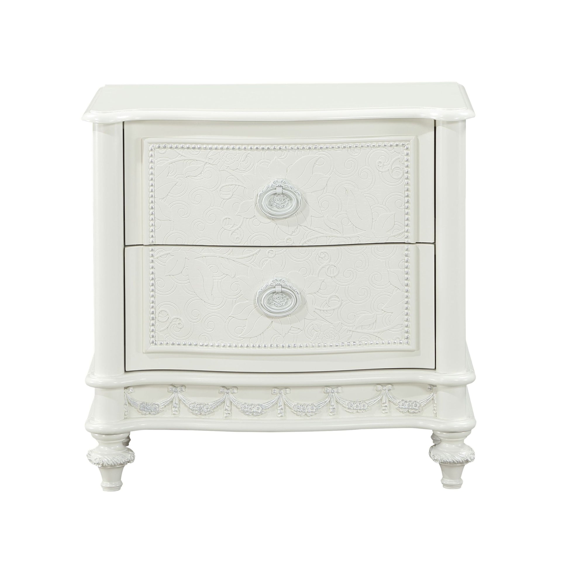 Dorothy Nightstand W 2 Drawers, Ivory Finish Bd02266 Ivory Wood