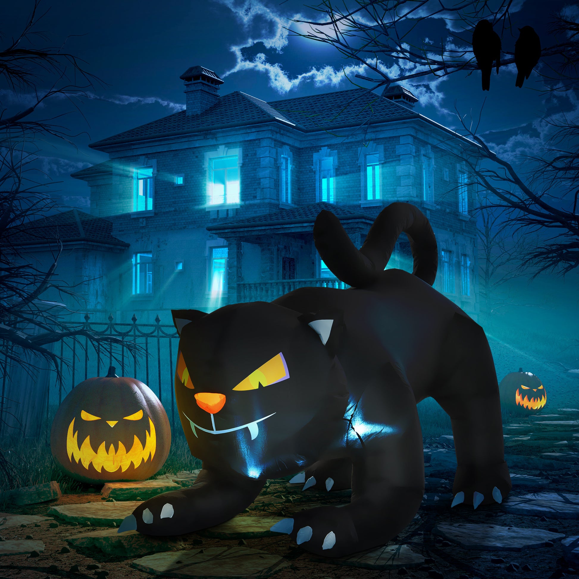 Homcom 6.2' Inflatable Halloween Black Cat, Blow Up Outdoor Led Yard Display, Waterproof Black Polyester