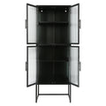 Stylish 4 Door Tempered Glass Cabinet With 4 Glass Doors Adjustable Shelves U Shaped Leg Anti Tip Dust Free Fluted Glass Kitchen Credenza Black Black Tempered Glass Sheet Metal Plastic