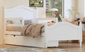 Twin Size Wood Platform Bed With Guardrails On Both Sides And Two Storage Drawers ,White Twin White Wood