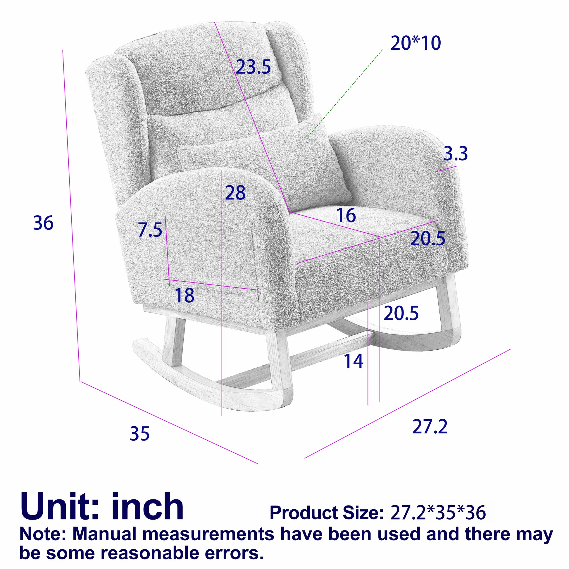 27.2"W Modern Accent High Backrest Living Room Lounge Arm Rocking Chair, Two Side Pocket Army Green Foam Fabric