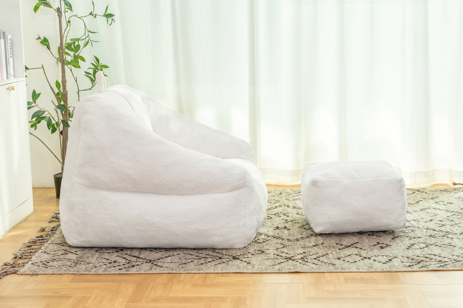 Bean Bag Chair With Filler, Bean Bag Sofa With Tufted Soft Stuffed Filling, Fluffy And Lazy Sofa, Comfy Cozy Beanbag Chairs With Memory Foam For Dorm, Apartment, Living Room White Primary Living Space Soft Casual,Modern Foam Teddy