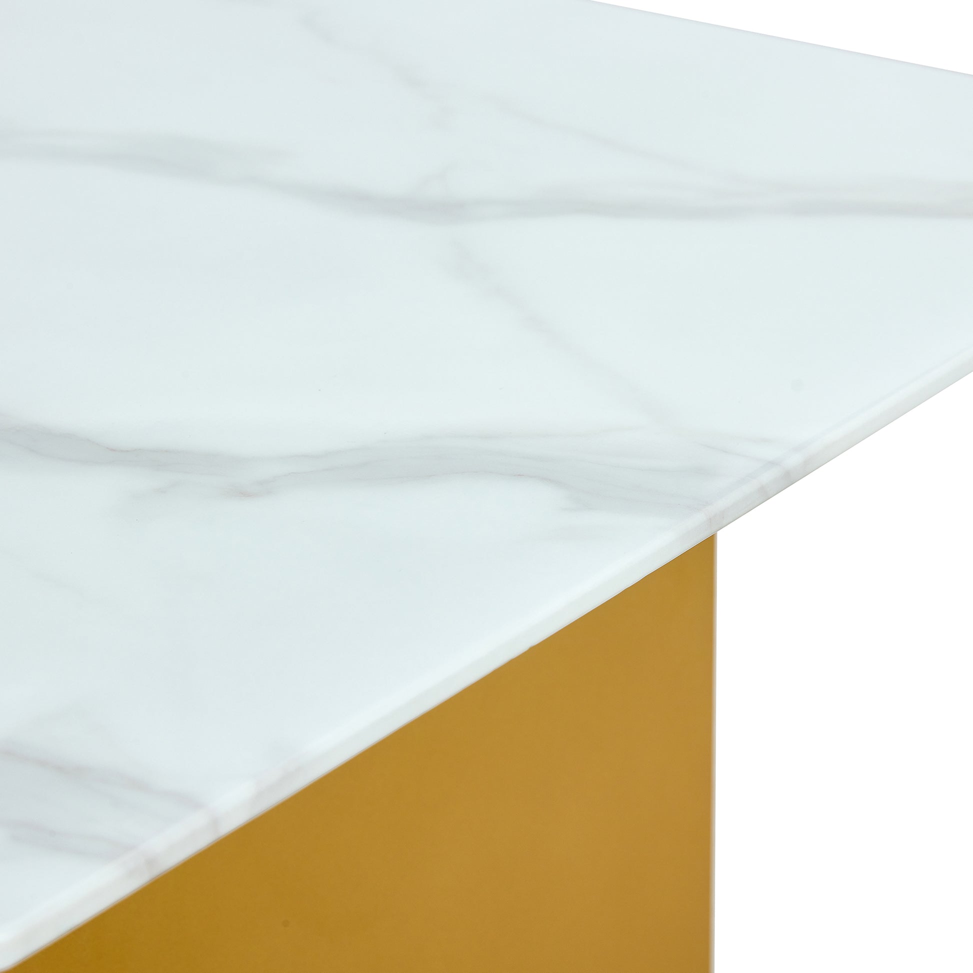 Modern Minimalist Tempered Glass With Sticker Desktop Coffee Table And Dining Table, Paired With Golden Mdf Decorative Columns. Computer Desk. Game Table. Ct 1546 Golden Mdf Glass