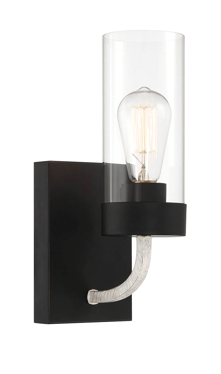 Zephyr Single Light Sconce With Clear Glass Metal Black Finish Black,Clear Glass,Metal