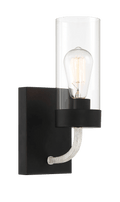 Zephyr Single Light Sconce With Clear Glass Metal Black Finish Black,Clear Glass,Metal