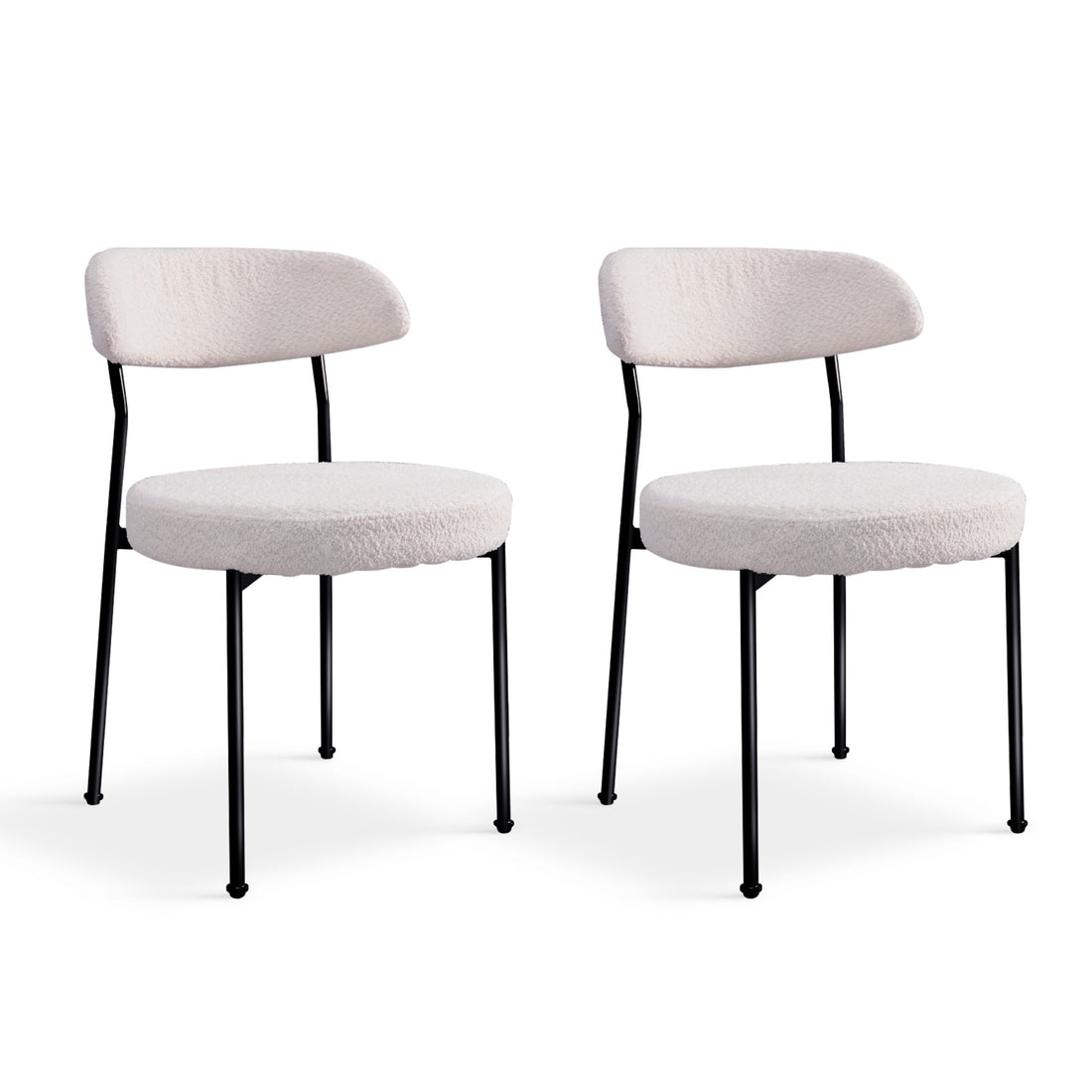 Boucle Upholstered Dining Chairs With Curved Backrest & Metal Legs Set Of 2, Beige Metal Beige Dining Room Foam Classic,Modern Dining Chairs Set Of 2 Foam Fabric Metal