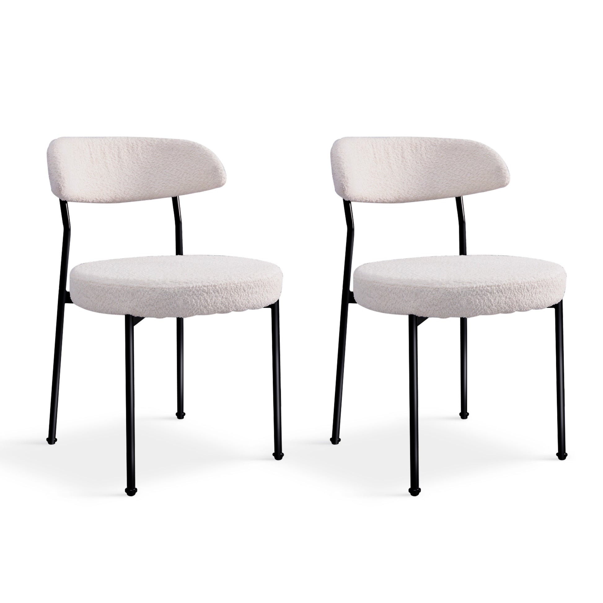 Boucle Upholstered Dining Chairs With Curved Backrest & Metal Legs Set Of 2, Beige Metal Beige Dining Room Foam Classic,Modern Dining Chairs Set Of 2 Foam Fabric Metal