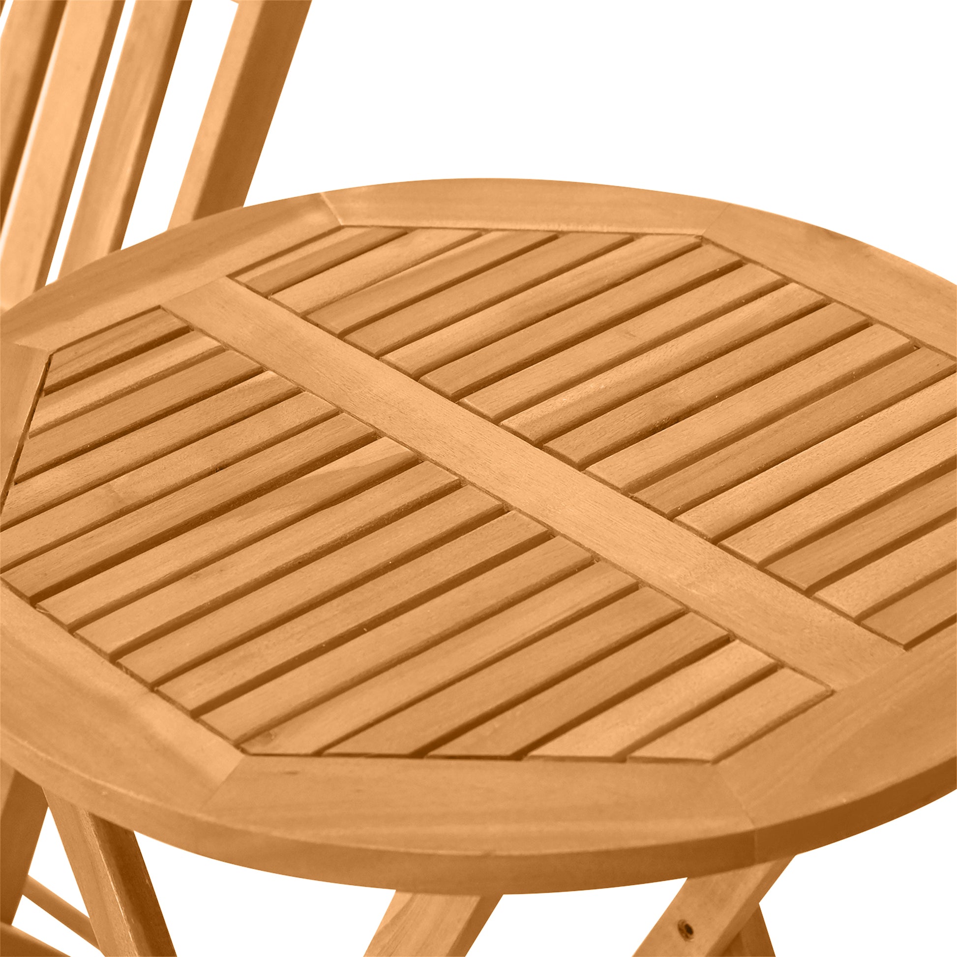 Outsunny 3 Piece Acacia Wood Bistro Set, Folding Patio Furniture With 2 Folding Chairs And Round Coffee Table, Teak, Slatted Finish, For Backyard, Balcony, Deck, Natural Natural Acacia Wood