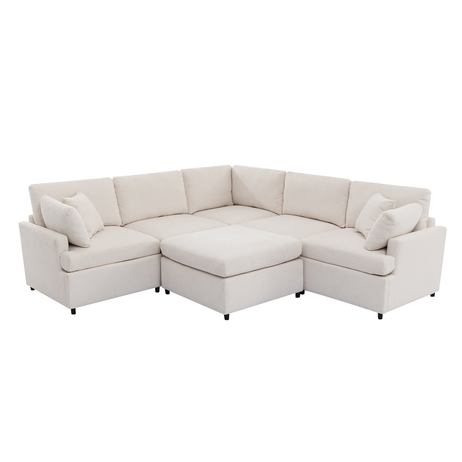 Modern Large U Shape Sectional Sofa, With Removable Ottomans For Living Room 6 Seater Beige Polyester 6 Seat