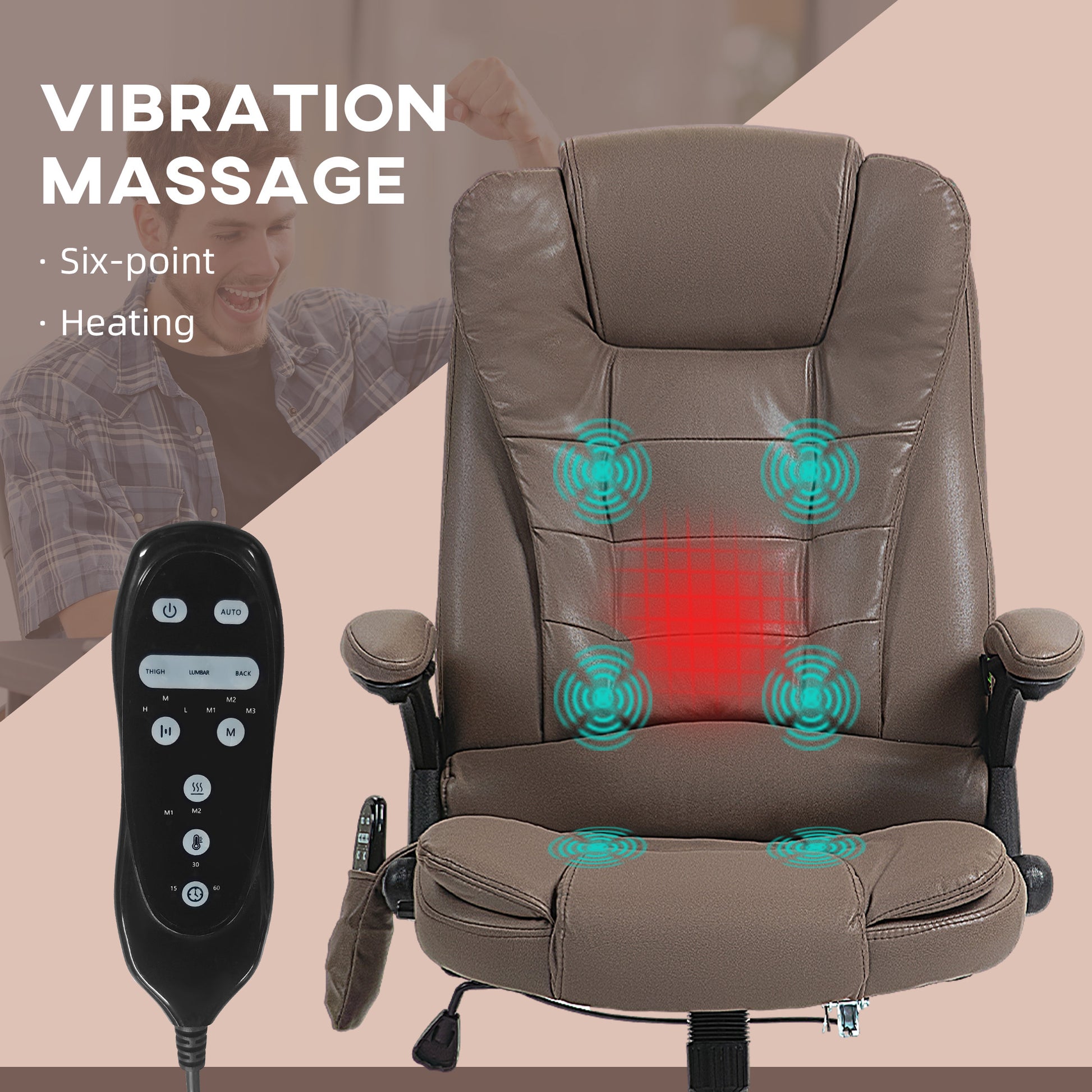Homcom 6 Point Vibrating Massage Office Chair With Heat, Microfiber High Back Executive Office Chair With Reclining Backrest, Padded Armrests And Remote, Dark Brown Brown Polyester