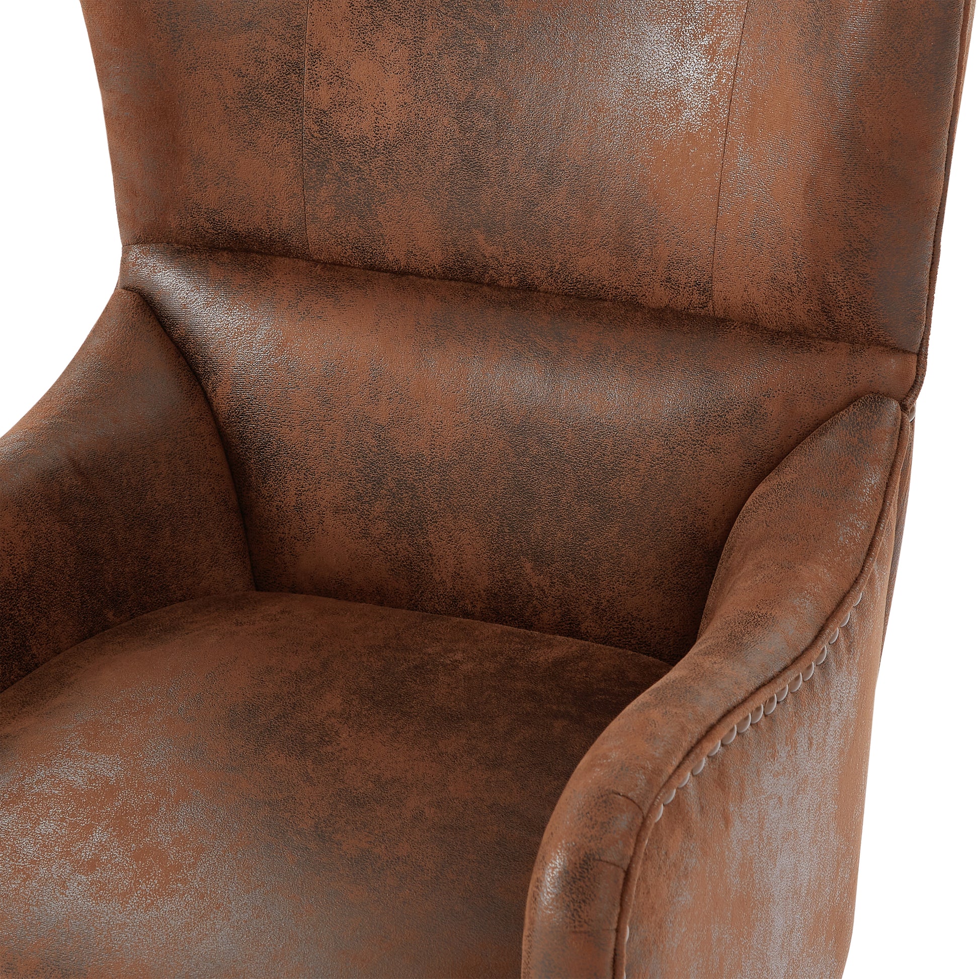 Hi Back Studded Chair,Arm Chair,Living Room, Study And Bedroom Brown Polyester