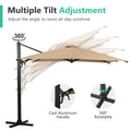 10 Ft Cantilever Patio Umbrella With 360 Rotation & Tilt Adjustment, Square Outdoor Offset Umbrella With Aluminum Pole Without Base Khaki Khaki Fabric