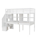 Twin Size Loft Bed Frame With Storage Staircase And Double Desks And Shelves,White Twin White Solid Wood Mdf