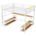 Full Size Metal Loft Bed With Desk, Storage Shelves And Charging Station, White Box Spring Not Required Full White Metal Mdf Metal