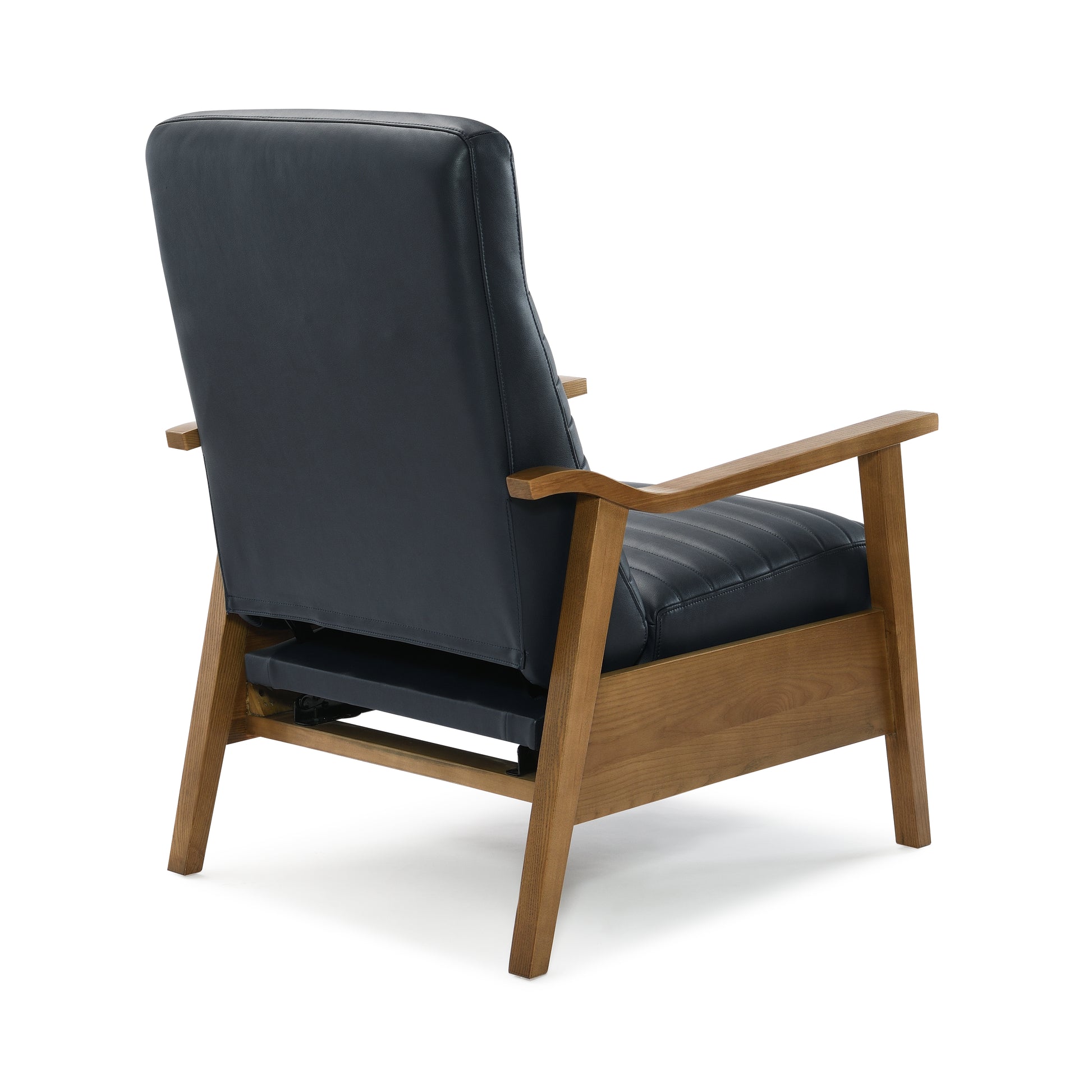 Asher Wood Arm Push Back Recliner Midnight Blue Blue Foam Faux Leather