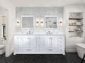 White Double Bath Vanity 84 In. W X 22 In. D, With White Quartz Top White Plywood Wood