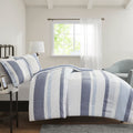 3 Piece Jacquard Duvet Cover Set Queen Blue Polyester