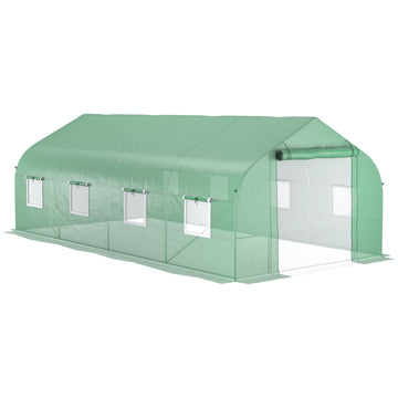 Outsunny 20' X 10' X 7' Walk In Tunnel Greenhouse With Zippered Mesh Door And 8 Mesh Windows, Gardening Plant Hot House With Galvanized Steel Hoops, Green Green Steel