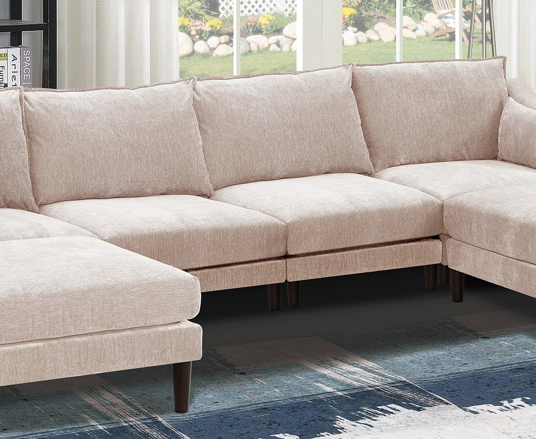 Modern Gorgeous 6Pcs Modular Sectional Set Armless Chairs One Arm Chair Ottoman U Shaped Couch Living Room Furniture Pink Primary Living Space Cushion Back Classic,Contemporary,Modern Modular
