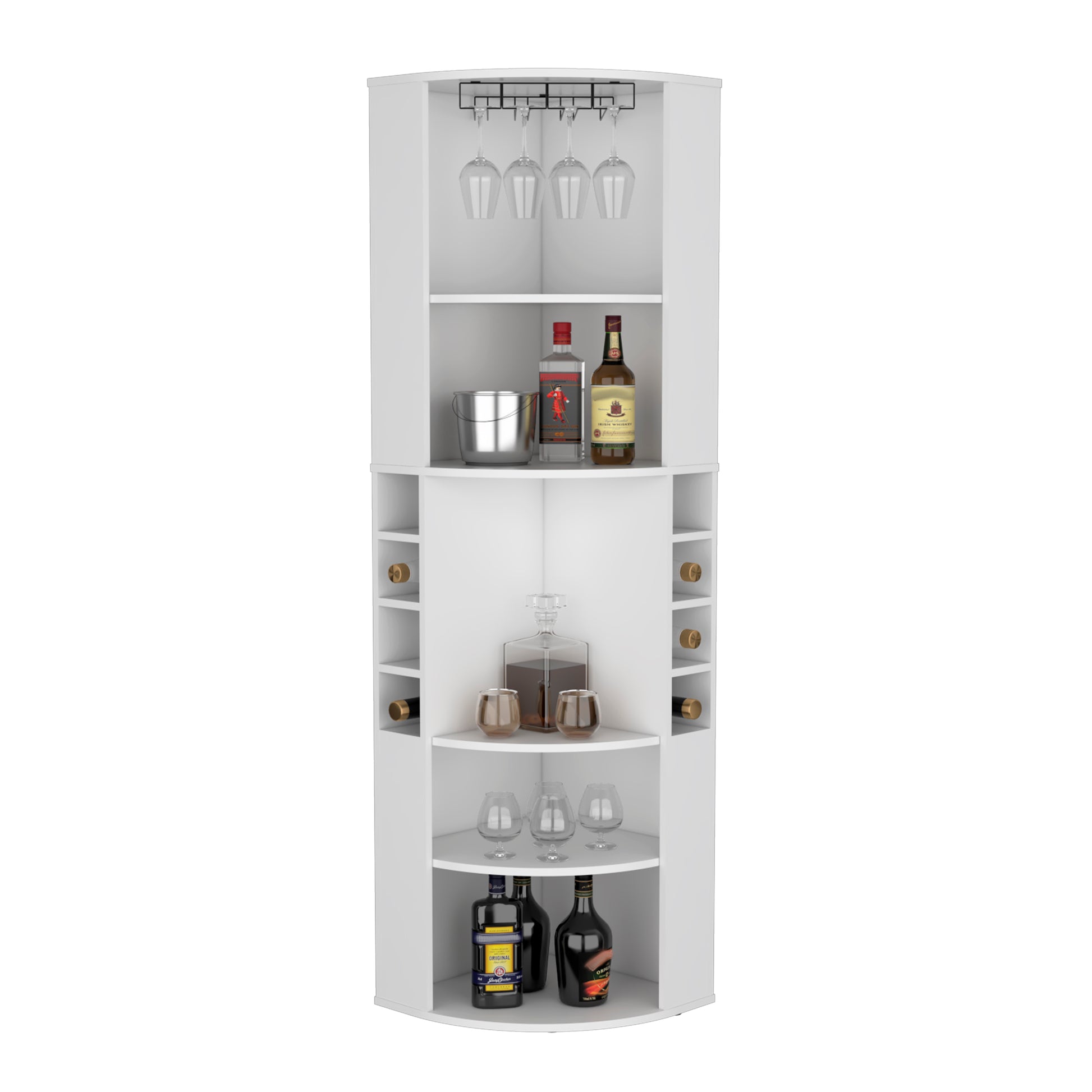 Oban Corner Bar Cabinet With Five Shelveseight Bottle Cubbies And Steamware White White Kitchen Modern Particle Board