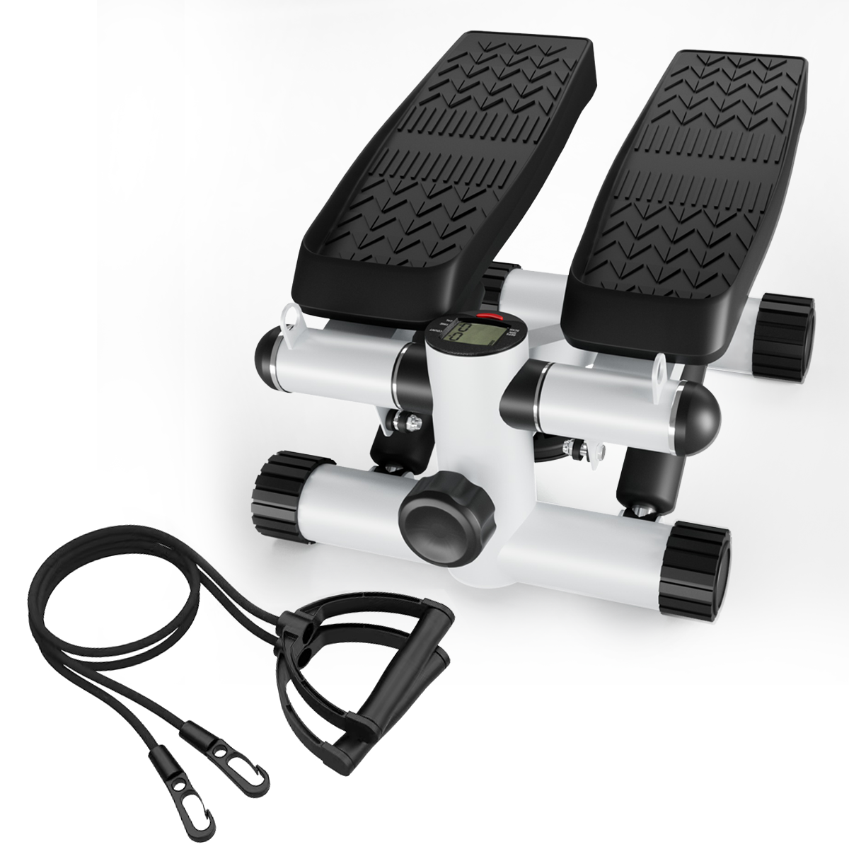 Steppers For Exercise, Stair Stepper With Resistance Bands, Mini Stepper With 330Lbs Loading Capacity, Hydraulic Fitness Stepper With Lcd Monitor, No Assembly Required Indoor Fitness White Black Durable Primary Living Space American Design,Contemporary