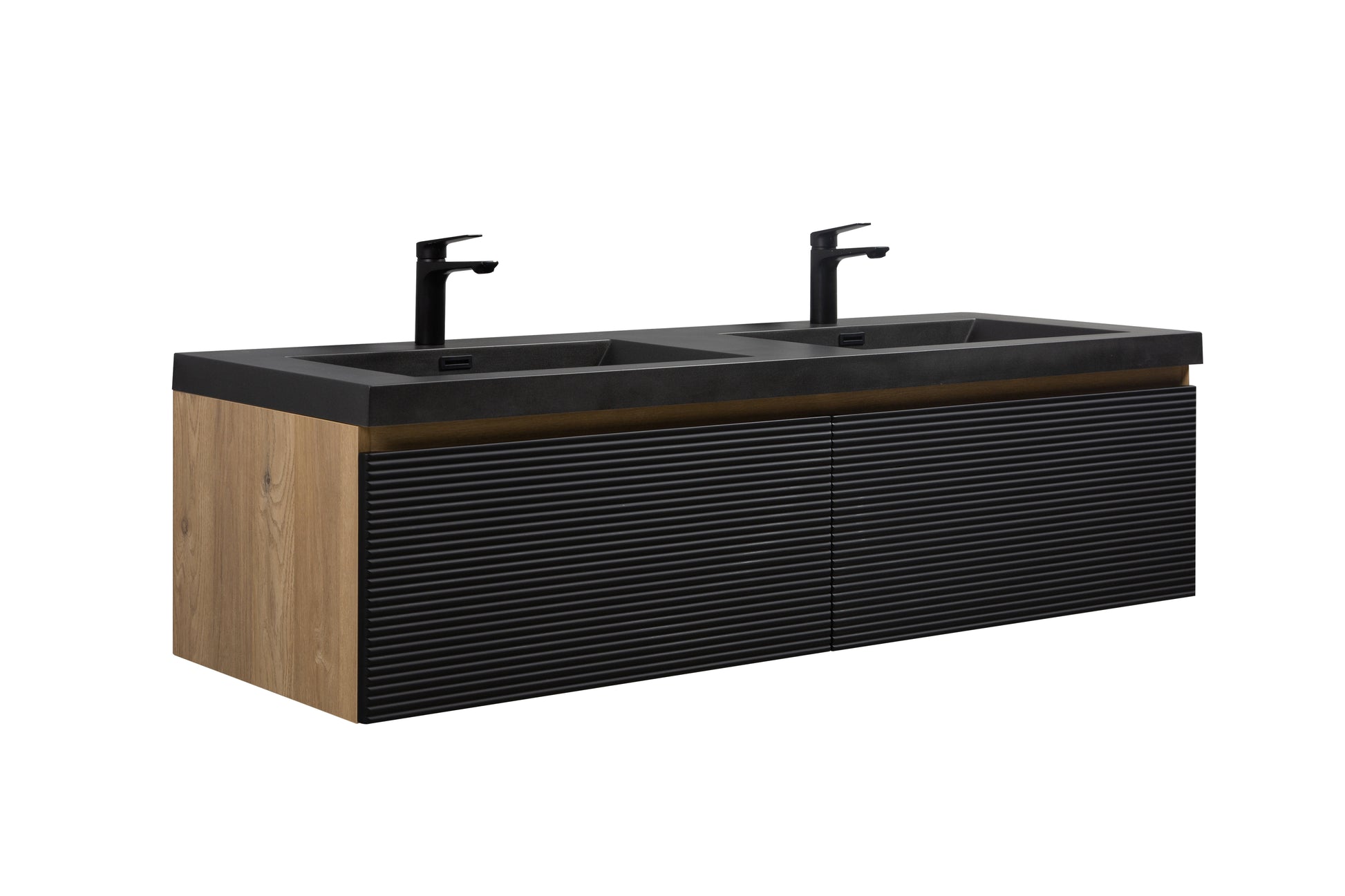 60" Floating Bathroom Vanity With Two Sinks, Modern Wall Mounted Bathroom Storage Vanity Cabinet With Countertop And Soft Close Drawers, Ink Black Cruis 60 Black Wood