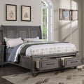 California King Size Bed W Under Bed Drawer Vintage Look Gray Color Beautiful Panel 1Pc Bedframe Bedroom Box Spring Required California King Antique Gray,Gray Wood Bedroom