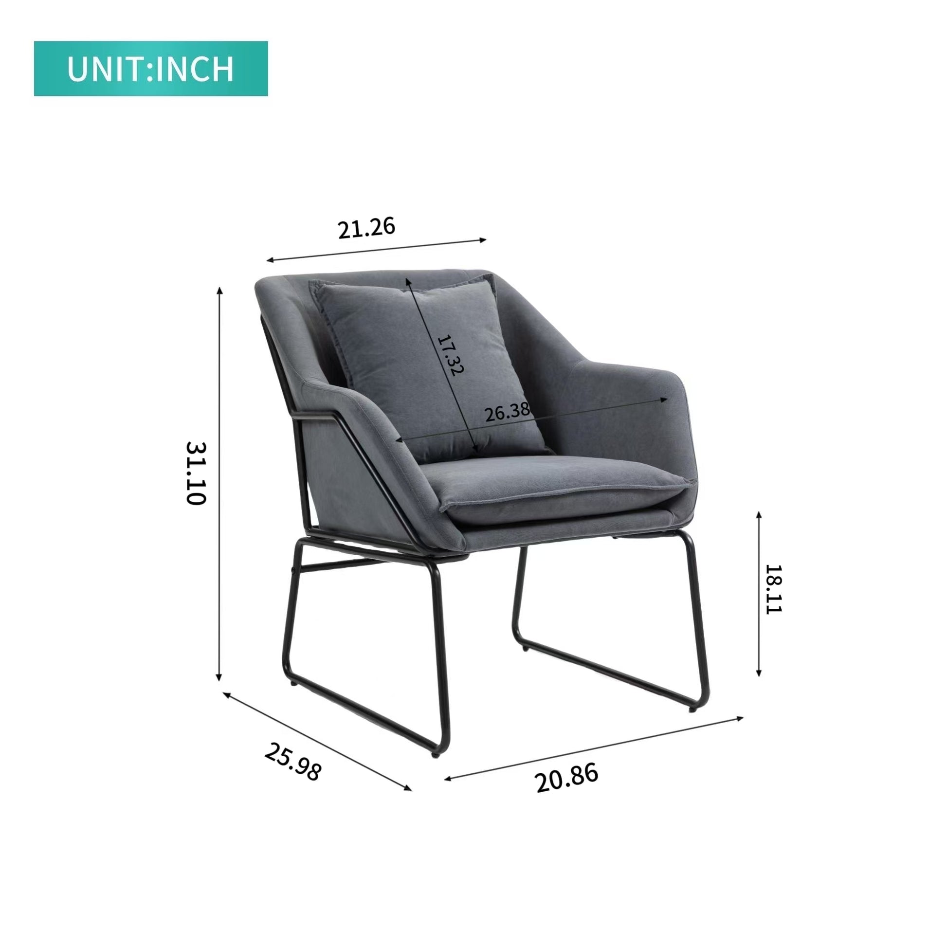 Modern Velvet Desk Chair ,Metal Legs Upholstered Accent Arm Chair For Living Room Bedroom Small Spaces Home Office,Grey Grey Dining Room Foam Velvet