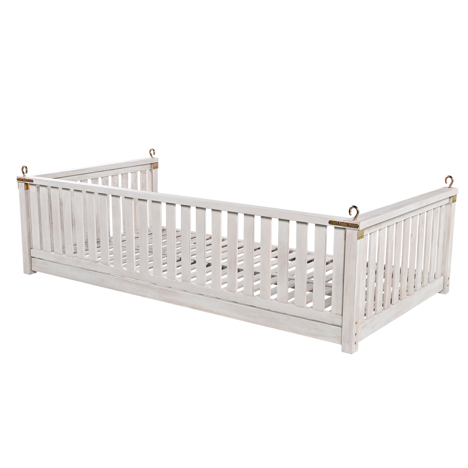 Patio Minimalist Twin Size Garden Swing Bed Wood Porch Swing With Ropes For Backyard, Safe Sloped Design, White White Weather Resistant Frame Garden & Outdoor Minimalist 2 Person Seating Group